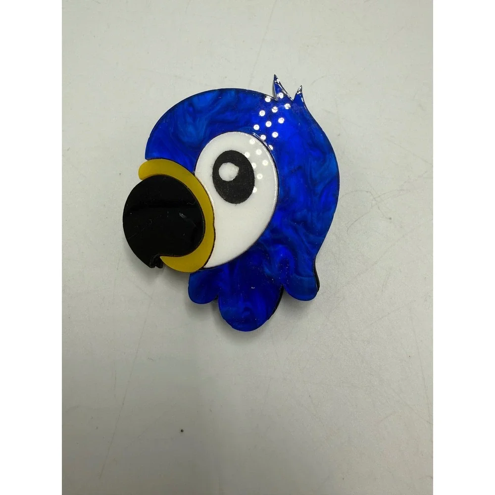 Blue Macaw Parrot Acrylic Brooch Tropical Bird Statement Pin Resin Jewelry